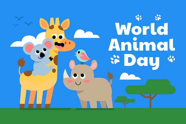 Ilustración plana del día mundial de los animales