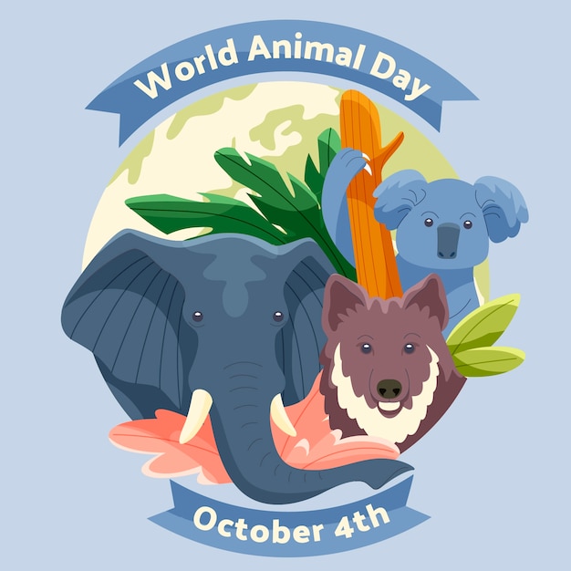 Ilustración plana del día mundial de los animales