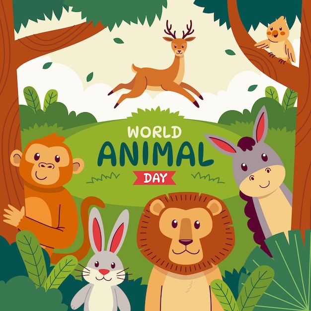 Ilustración plana del día mundial de los animales