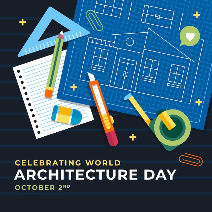 Vector ilustración plana para el día mundial de la arquitectura