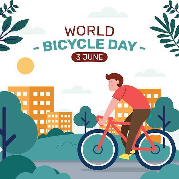 Vector ilustración plana del día mundial de la bicicleta