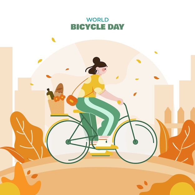 Ilustración plana del día mundial de la bicicleta