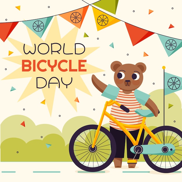 Vector ilustración plana del día mundial de la bicicleta