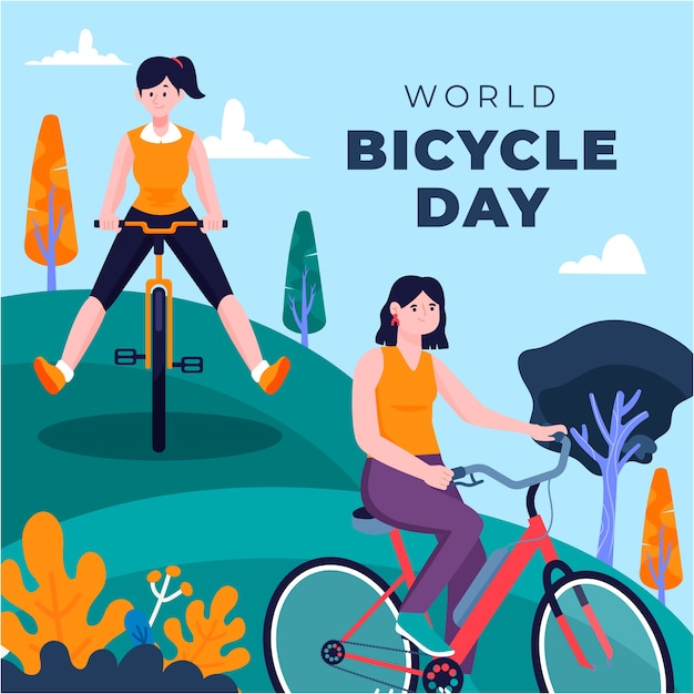 Vector ilustración plana del día mundial de la bicicleta