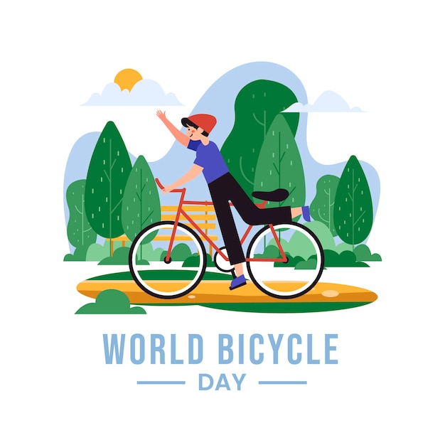 Ilustración plana del día mundial de la bicicleta