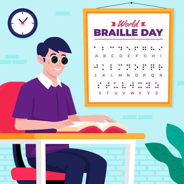 Vector ilustración plana del día mundial del braille