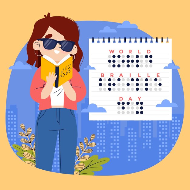 Ilustración plana del día mundial del braille