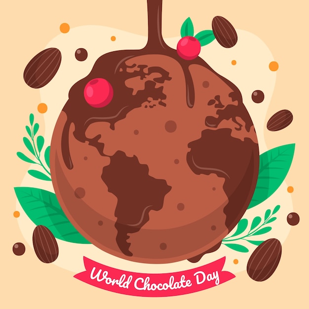 Vector ilustración plana del día mundial del chocolate con golosina de chocolate