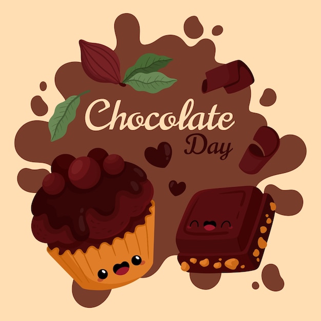Vector ilustración plana del día mundial del chocolate con golosinas de chocolate