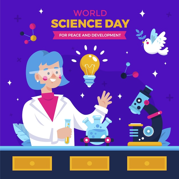 Ilustración plana del día mundial de la ciencia