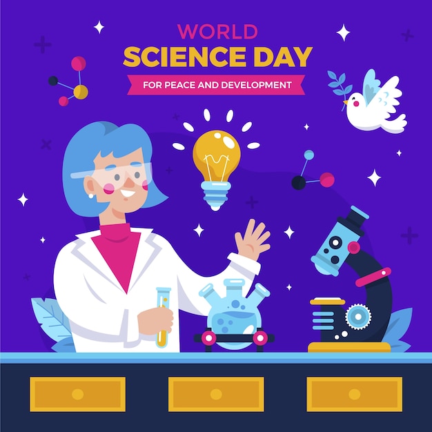 Vector ilustración plana del día mundial de la ciencia