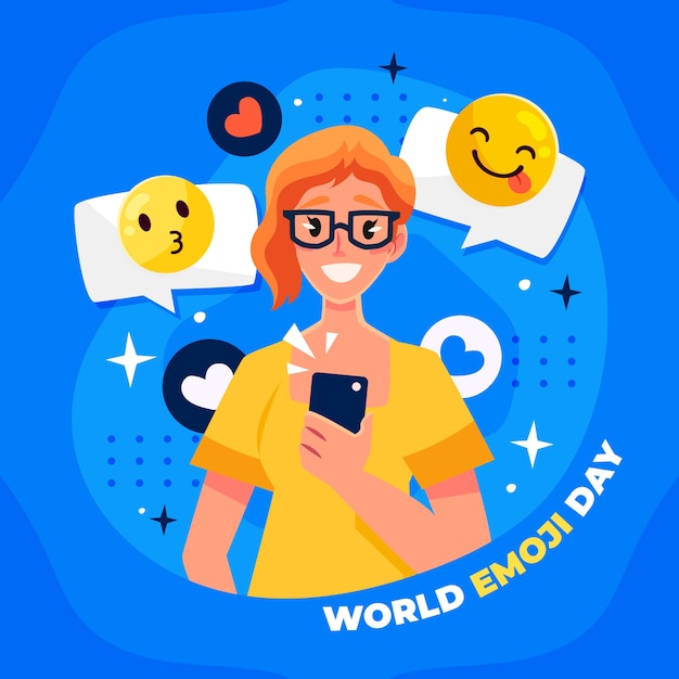 Ilustración plana del día mundial del emoji con emoticonos