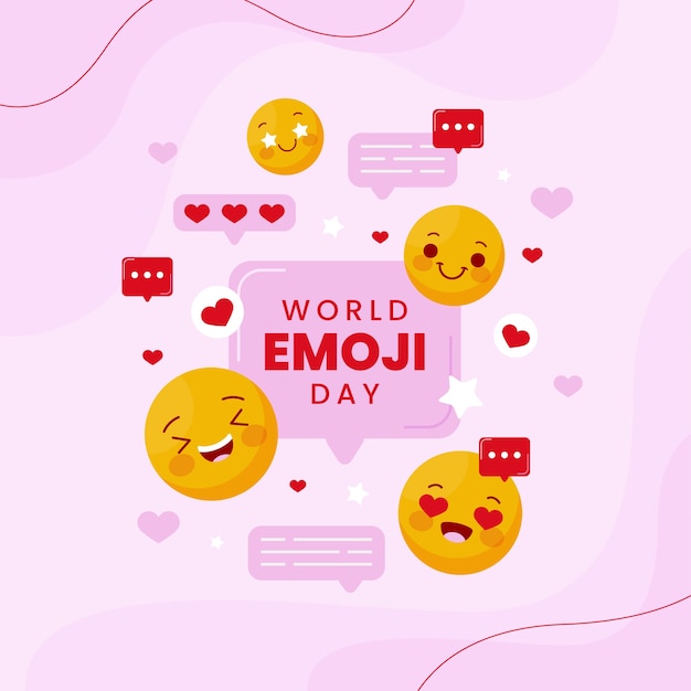 Vector ilustración plana del día mundial del emoji con emoticonos