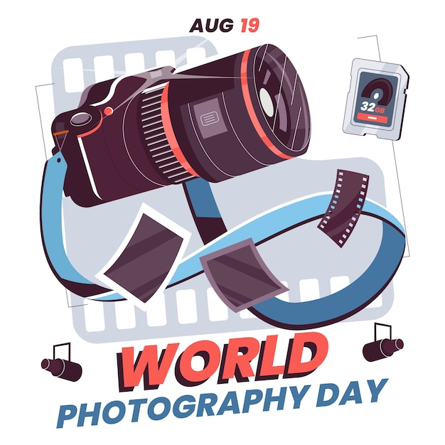 Ilustración plana del día mundial de la fotografía