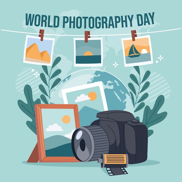 Vector ilustración plana del día mundial de la fotografía