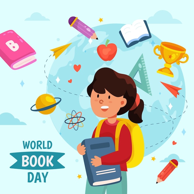 Ilustración plana del día mundial del libro