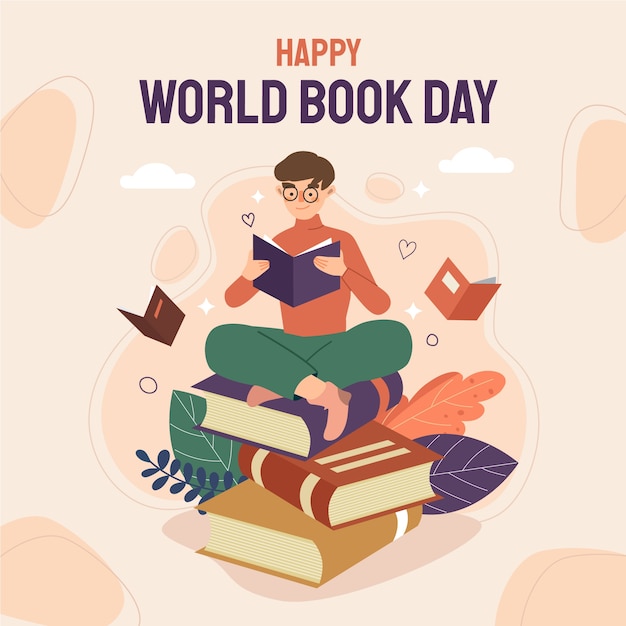 Ilustración plana del día mundial del libro