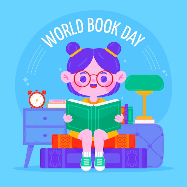 Ilustración plana del día mundial del libro