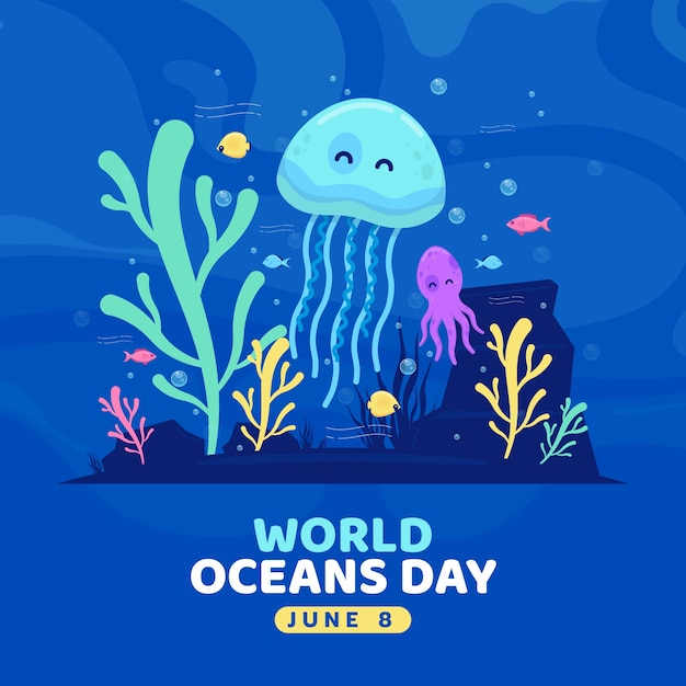 Ilustración plana del día mundial de los océanos