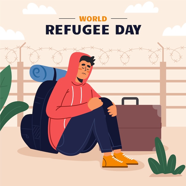 Ilustración plana para el día mundial de los refugiados