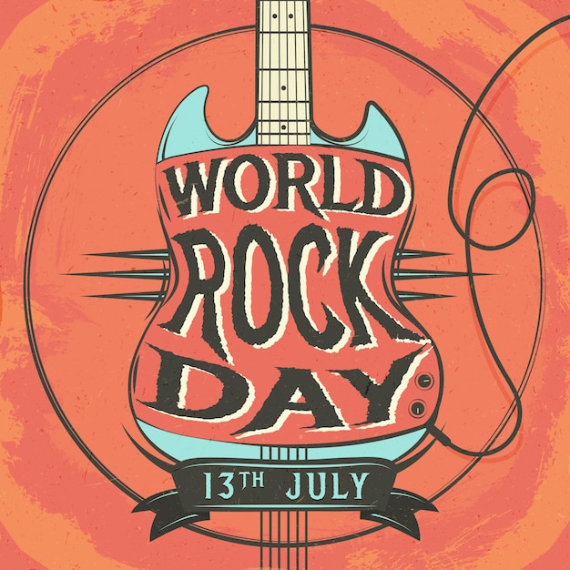 Vector ilustración plana del día mundial del rock con guitarra