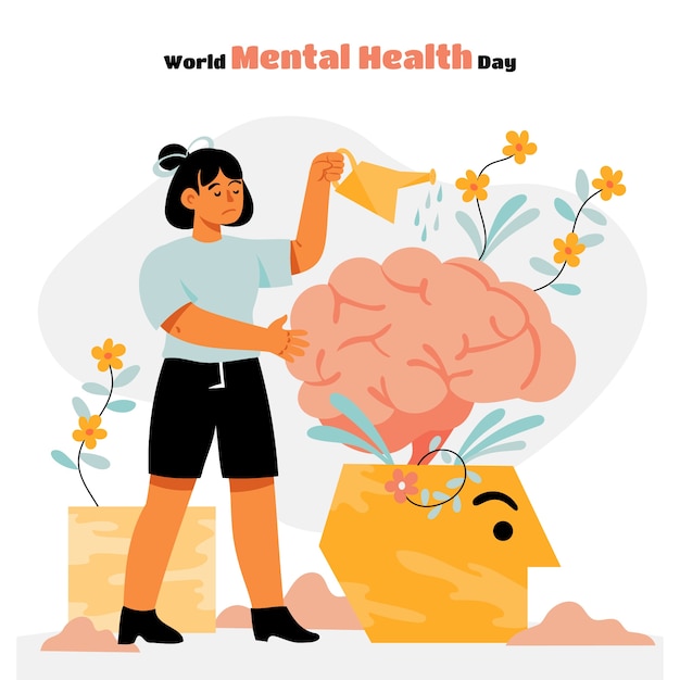 Ilustración plana del día mundial de la salud mental