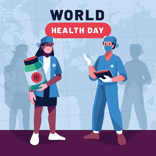 Ilustración plana del día mundial de la salud