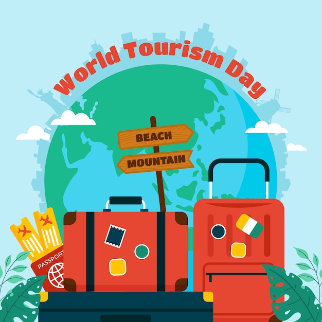 Ilustración plana para el día mundial del turismo.