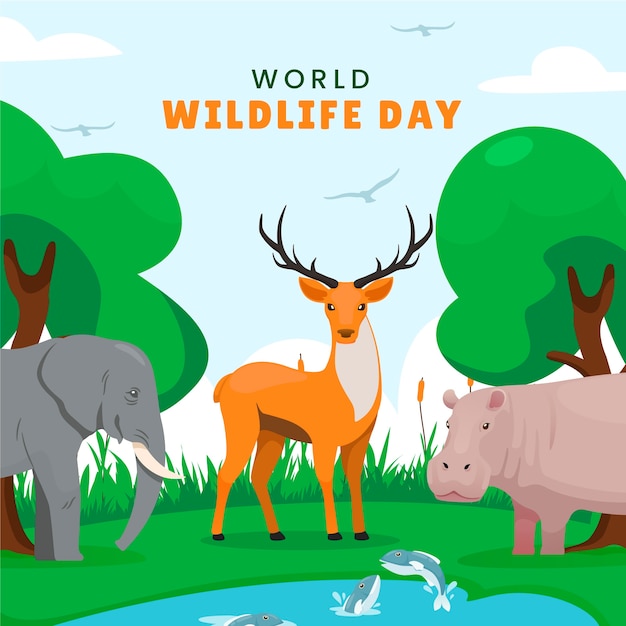 Ilustración plana del día mundial de la vida silvestre