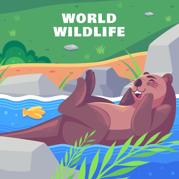 Ilustración plana para el día mundial de la vida silvestre.