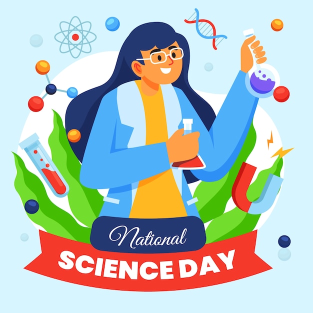 Ilustración plana del día nacional de la ciencia