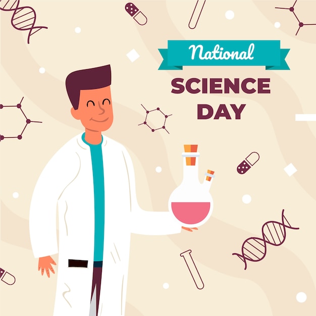 Vector ilustración plana del día nacional de la ciencia