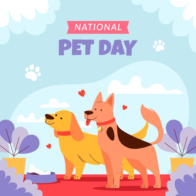Ilustración plana del día nacional de las mascotas