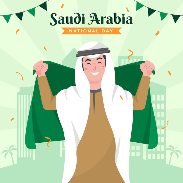 Ilustración plana del día nacional saudí