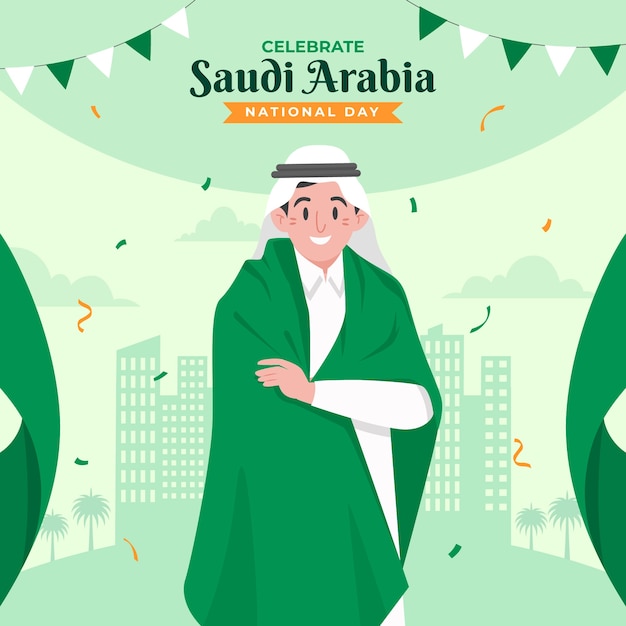 Ilustración plana del día nacional saudí