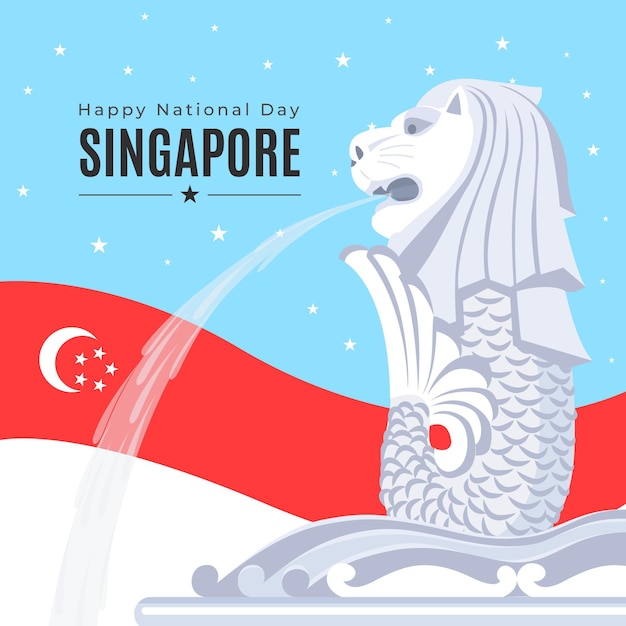Ilustración plana del día nacional de singapur