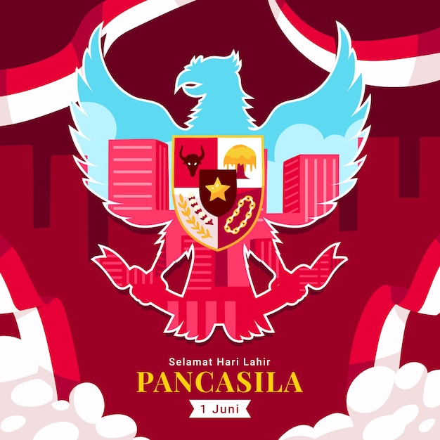 Vector ilustración plana para el día del pancasila indonesio