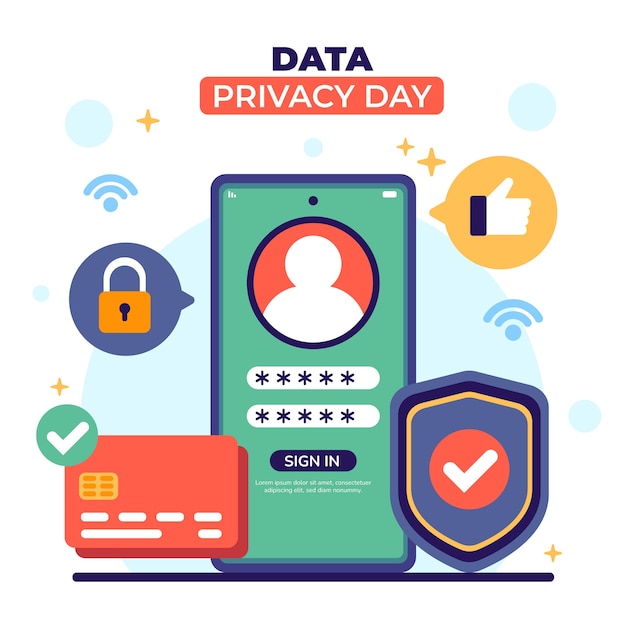 Vector ilustración plana del día de privacidad de los datos