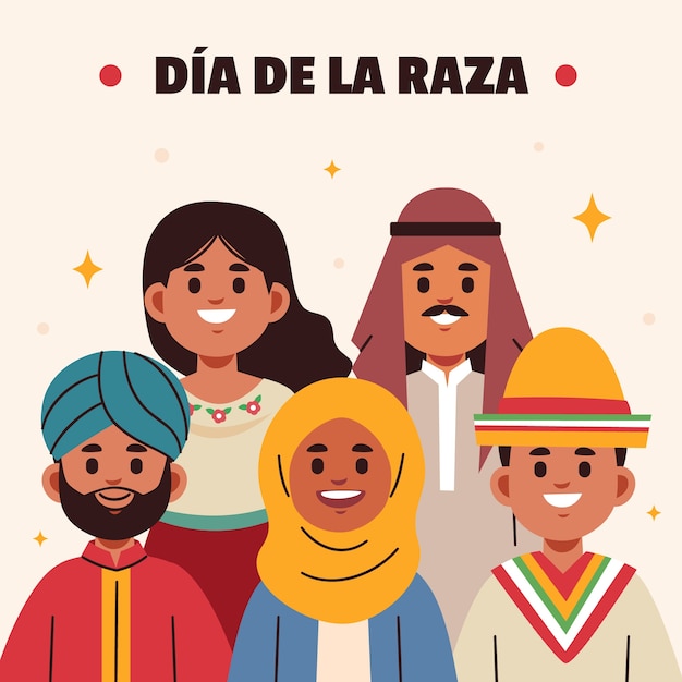 Ilustración plana del día de la raza.