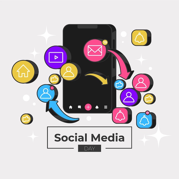 Ilustración plana del día de las redes sociales