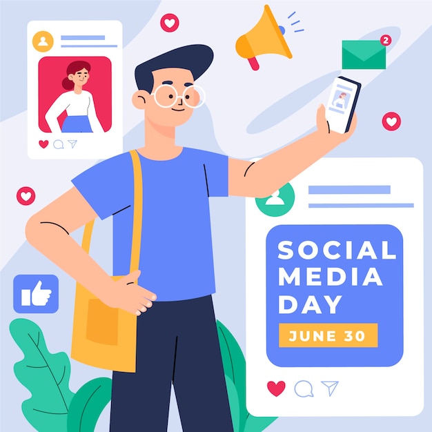 Vector ilustración plana del día de las redes sociales