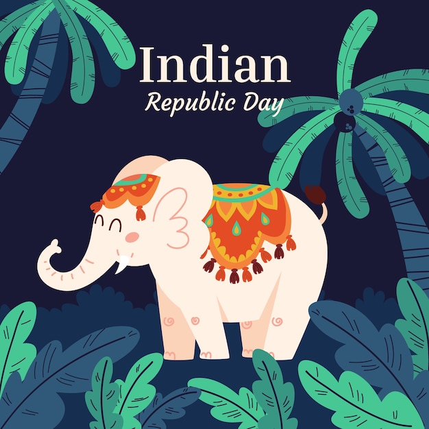 Vector ilustración plana del día de la república con elefante