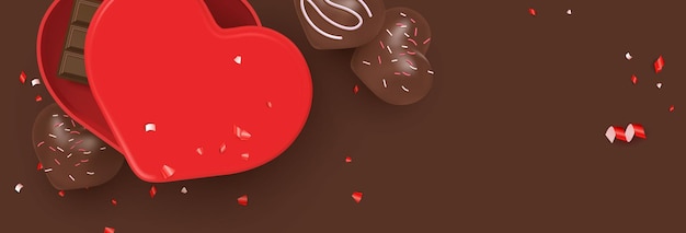 Vector ilustración plana del día de san valentín con lindos postres de corazón, barra de chocolate, caja de regalo