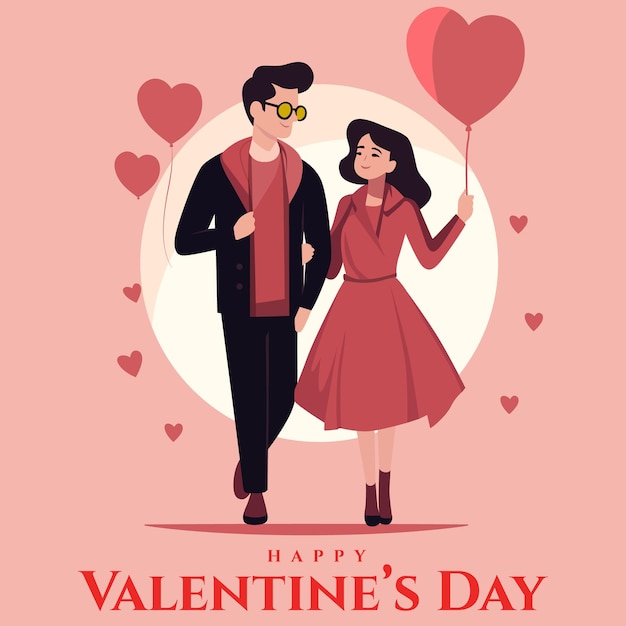 Ilustración plana del día de San Valentín pareja feliz pareja amor romance arte vectorial novia y novio