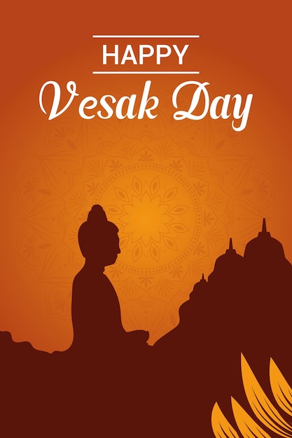 Ilustración plana del día de Vesak Post de celebración del festival y bandera del día de vesak