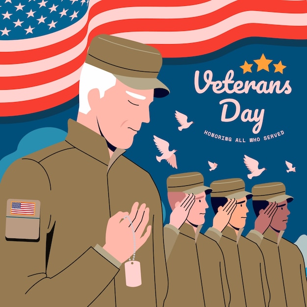 Ilustración plana del día de los veteranos Vector Premium