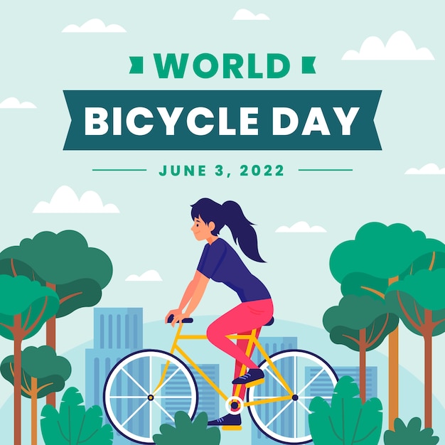 Vector ilustración plana dibujada a mano del día mundial de la bicicleta