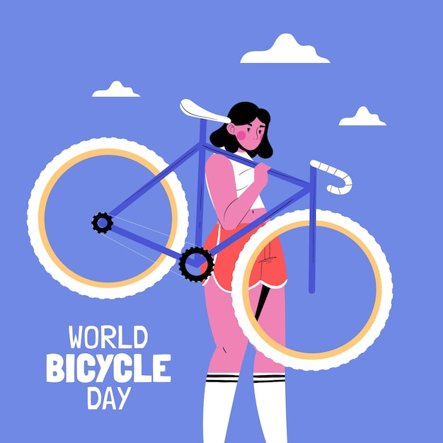 Ilustración plana dibujada a mano del día mundial de la bicicleta