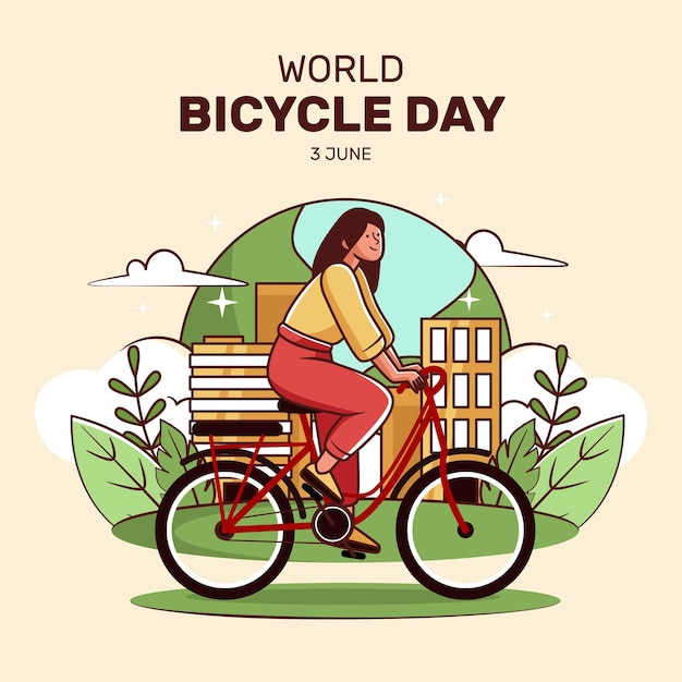 Vector ilustración plana dibujada a mano del día mundial de la bicicleta