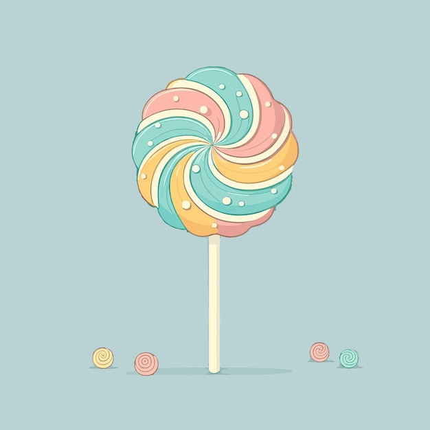 Ilustración plana de dibujos animados de dulces y hermosos piruletas en colores pastel